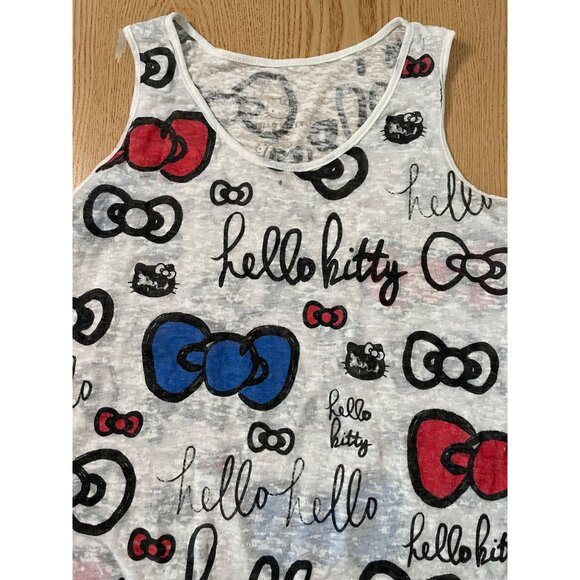 B6 Women’s Junior’s Hello Kitty Print Semi Sheer Tank Off White size Medium - Picture 2 of 4
